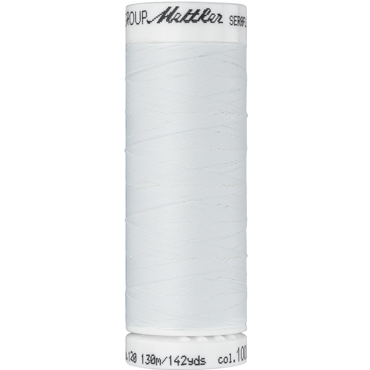 Ata elastica de cusut, finete 120, 130 m, elasticitate de pana la 65%, Mettler Seraflex alb coaja de ou 1000