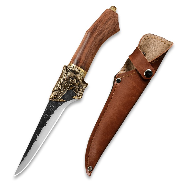 Cutit Golden Dragon III, Finisaj Hammered, Otel 7Cr17, Maner Lemn Rosewood, 28.5 cm, Blades®