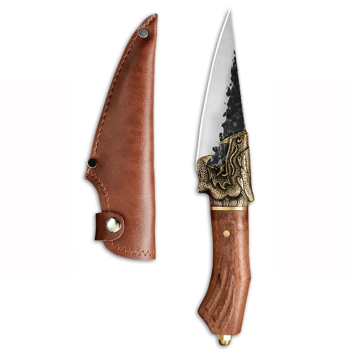 Cutit Golden Dragon IV, Finisaj Hammered, Otel 7Cr17, Maner Lemn Rosewood, 26 cm, Blades®