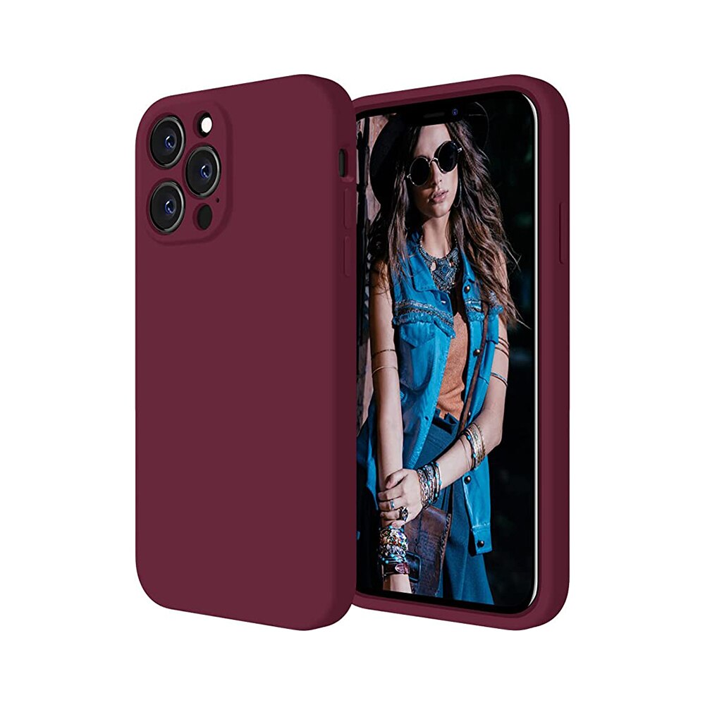 Husa silicon antisoc compatibila cu IPhone 13 Pro Max, Apple, cu microfibra in interior, Visiniu