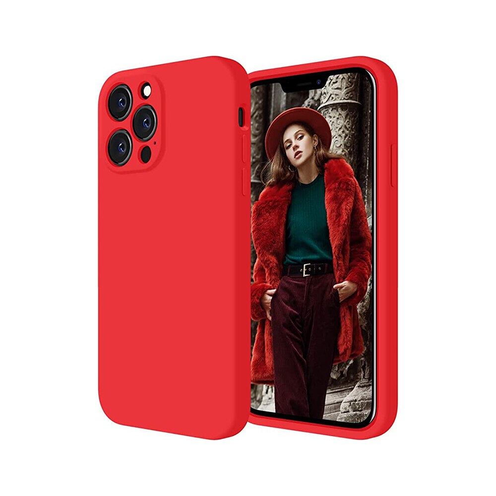 Husa silicon antisoc compatibila cu IPhone 13 Pro Max, Apple, cu microfibra in interior, Rosu