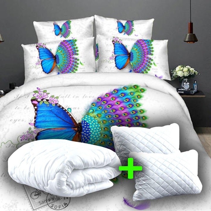 Set lenjerie pat dublu digital print 3D, 2 perne, pilota, P3D10