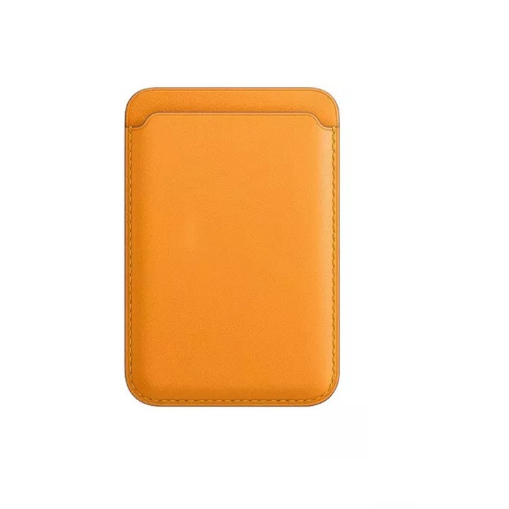 Защитен калъф RiKbo® кожен портфейл за iPhone, съвместим с Apple Magsafe Wallet, жълт
