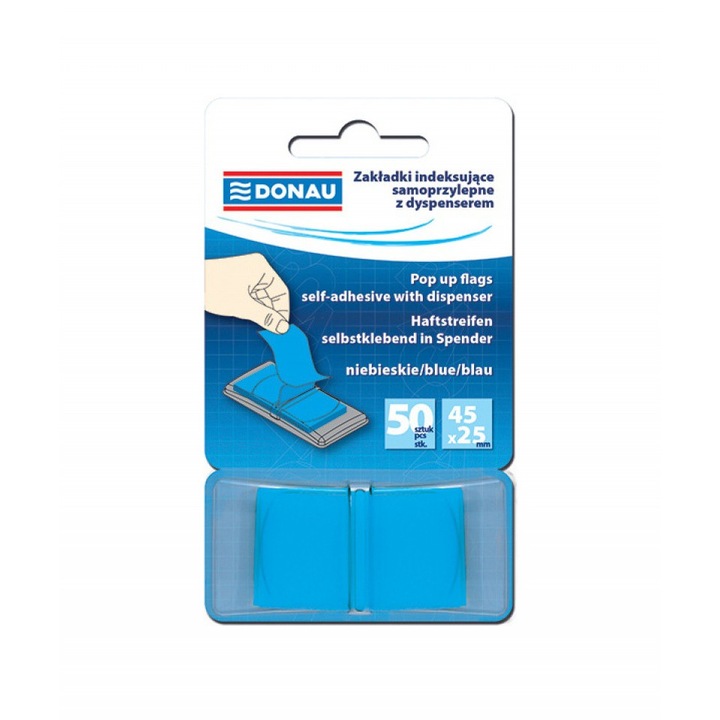 Stick index cu dispenser DONAU, 50 buc, 25x45 mm, Albastru
