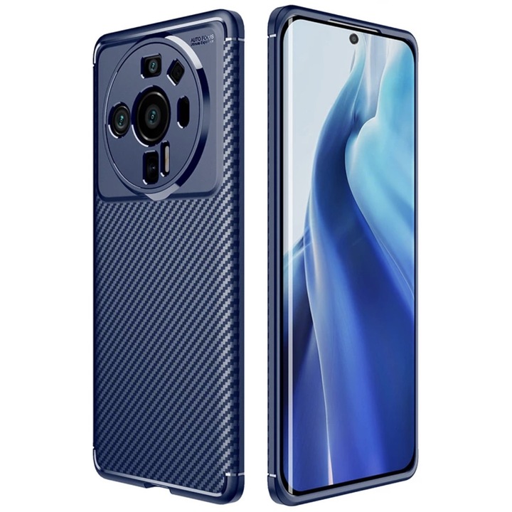 Husa Premium antisoc AutoFocus model Carbon, compatibila cu Xiaomi 12s Ultra / Albastru