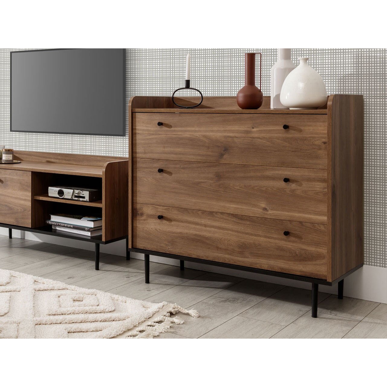 Comoda K3SZ Peczo PC02, MIRJAN24, maro / negru, 150x90x45 cm - eMAG.ro