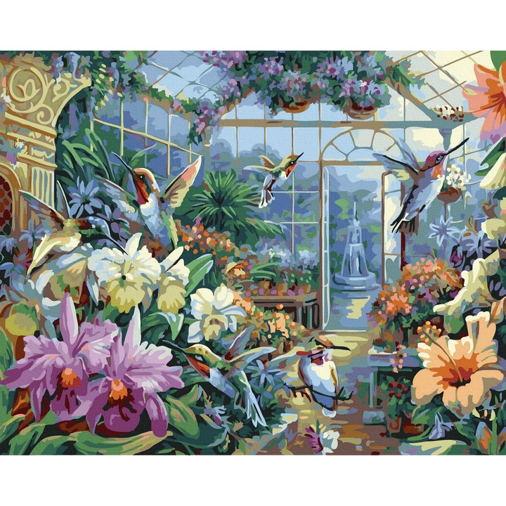 Set pictura pe numere, ColorBox, Gradina cu Flori, 40x50 cm, panza bumbac pe rama lemn, culori acrilice