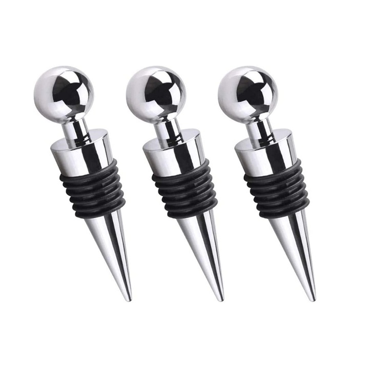 Set 3 dopuri vin, PARAFASA, ABS, Negru/Argintiu