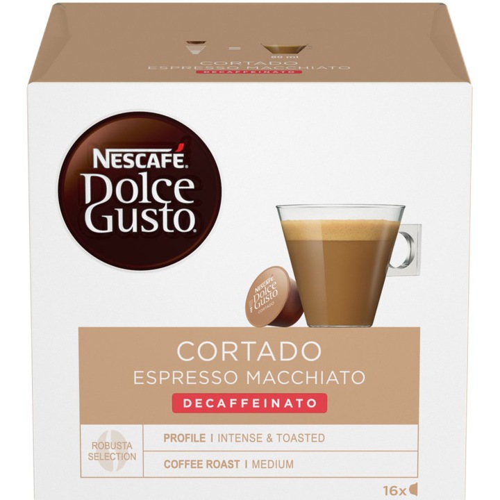 Капсули Nescafe Dolce Gusto, Cortado Espresso Decaffeinato, 16 Капсули, 99.2 гр