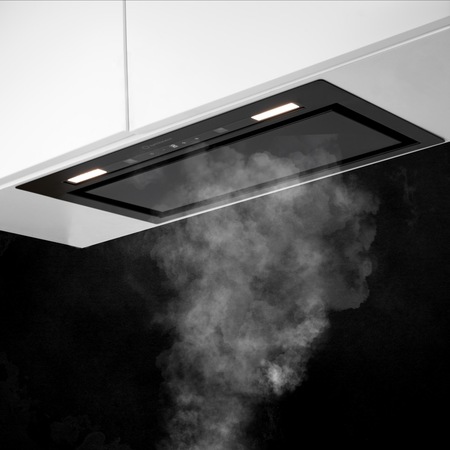 Hota incorporabila Turbionaire Thea 50 RCB, Negru, 800 mc/h, Clasa A+, Motor brushless, Control prin Gesturi si Touch, Telecomanda, Iluminare LED 4000K, Aspiratie perimetrala, 3 viteze + Boost, Filtru Inox si Aluminiu in 5 straturi