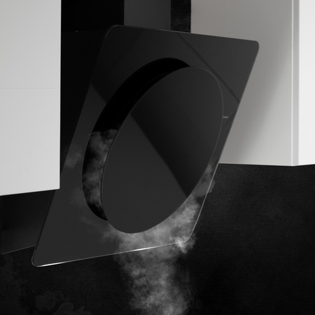 Hota de perete Turbionaire Lisa 60 Wall Black, 800 mc/h, Clasa A++, Motor brushless, Panou frontal sticla, Display digital, Control tactil, Iluminare LED 4000K, Aspiratie perimetrala, 3 viteze + Boost, Filtru Aluminiu in 5 straturi