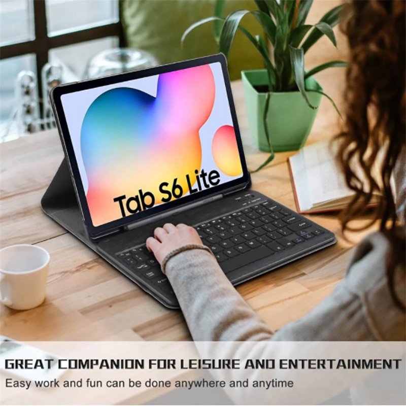 Husa tableta cu tastatura, Piele ecologica, 10.4'', Compatibila cu Samsung Galaxy S6 Lite, Negru