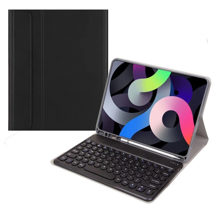 Калъф за таблет с клавиатура, Кожен, 10.5'', Съвместим с Apple, Черен