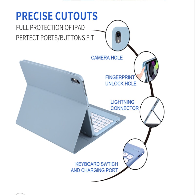 Husa tableta cu tastatura, Piele, 10.4'', Compatibila cu Samsung Galaxy S6 Lite, Albastru deschis