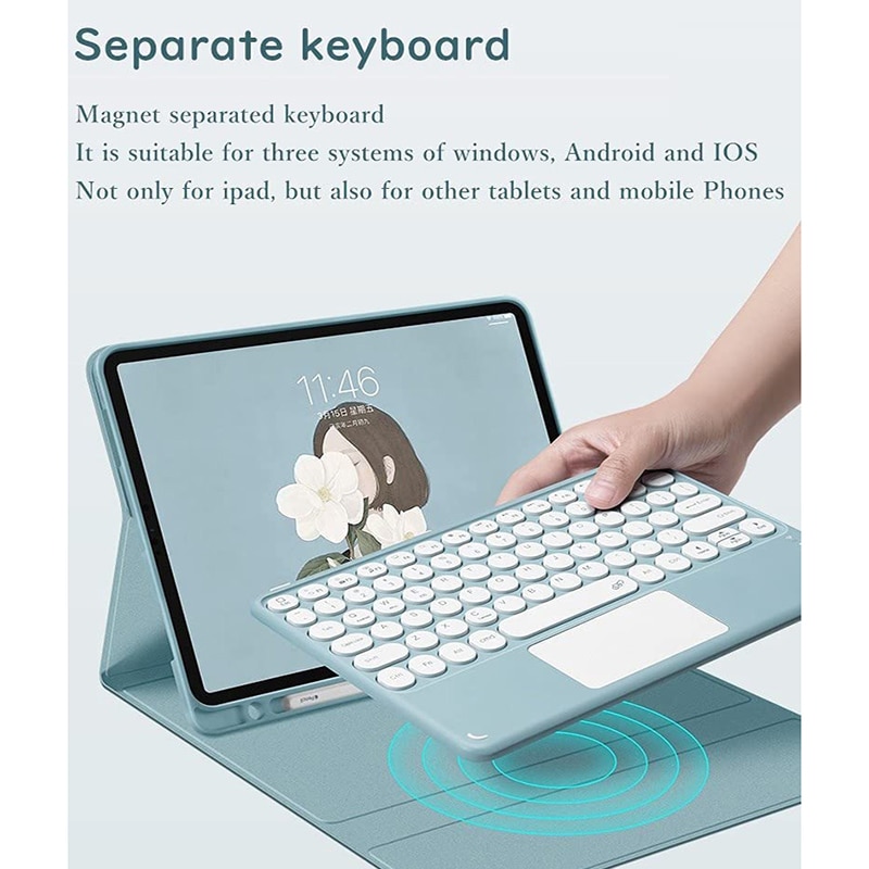 Husa tableta cu tastatura, Piele, 10.4'', Compatibila cu Samsung Galaxy S6 Lite, Albastru deschis