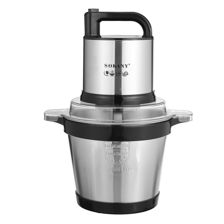 Sokany SK-7028 elektromos aprító, 4 kiváló minőségű rozsdamentes penge, 800 W, 4 l, rozsdamentes acél tartály, fekete/rozsdamentes acél