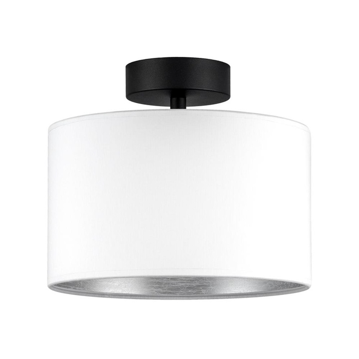 Plafoniera glamour 1 lumina, Sotto Luce Akai, material textil alb/argintiu, baza neagra,1 x E27, diam. 25 cm