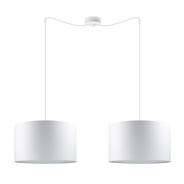 Suspensie moderna cu 2 lumini, Sotto Luce Mika, material textil alb, cablu textil alb de 1,5 m, 2 x E27 diam. 40 cm