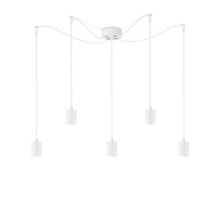 Pendul minimalist cu 5 lampi, Sotto Luce Rei, metal alb, cablu textil alb de 1,5 m, 5 x prize E27