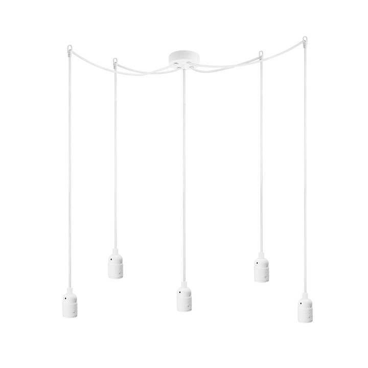 Pendul minimalist cu 5 lampi, Sotto Luce Bi, metal alb, cablu textil alb de 1,5 m, 5 x prize E27