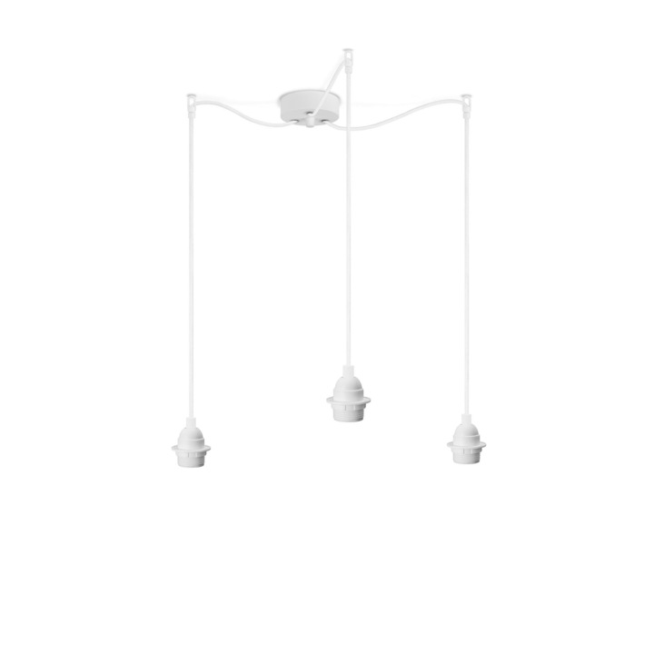 Pendul minimalist cu 3 lumini, Sotto Luce Bi Kage, termoplastic alb, cablu textil alb de 1,5 m, 3 x prize E27