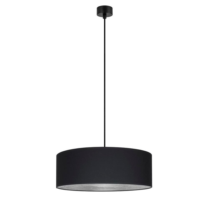 Suspensie glamour cu 1 lumina, Sotto Luce Akai, antracit/tesatura argintie, cablu negru de 1,5 m, 1 x E27 diam. 45 cm