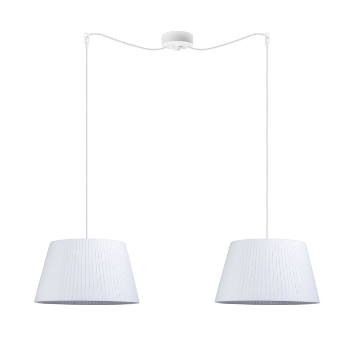 Suspensie de design cu 2 lumini, Sotto Luce Kami, tesatura alba, cablu de tesatura alba de 1,5 m, 2 x E27 diam. 36 cm