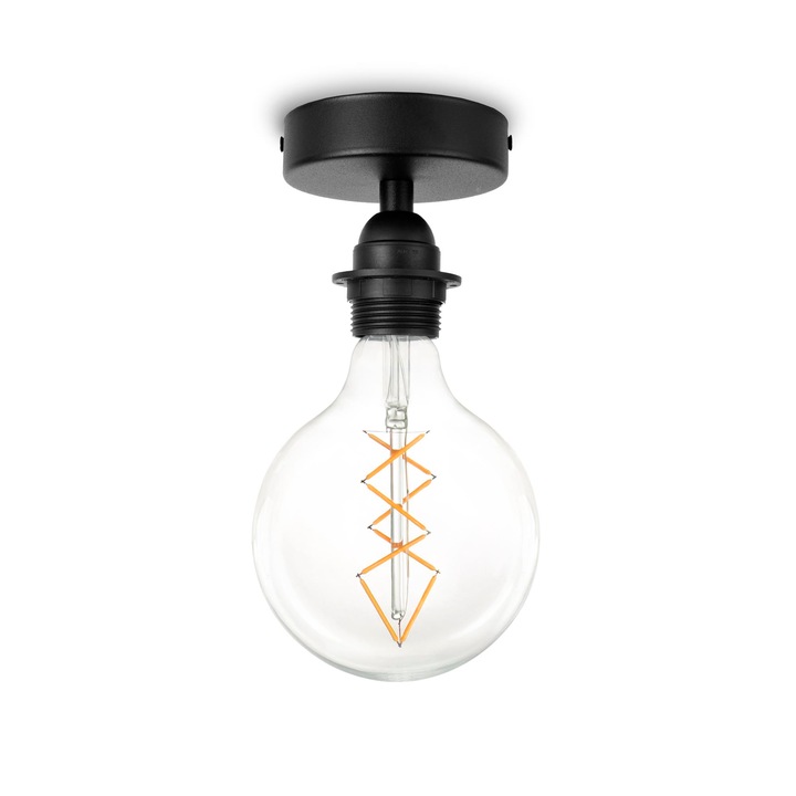 Plafoniera minimalista 1 lumina, Sotto Luce Bi Kage, termoplastic negru, baza neagra,1 x soclu E27