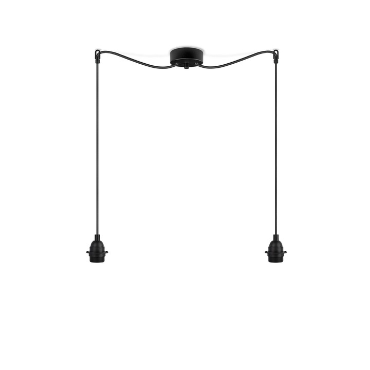Pendul minimalist cu 2 lumini, Sotto Luce Bi Kage, termoplastic negru, cablu textil negru de 1,5 m, 2 prize E27