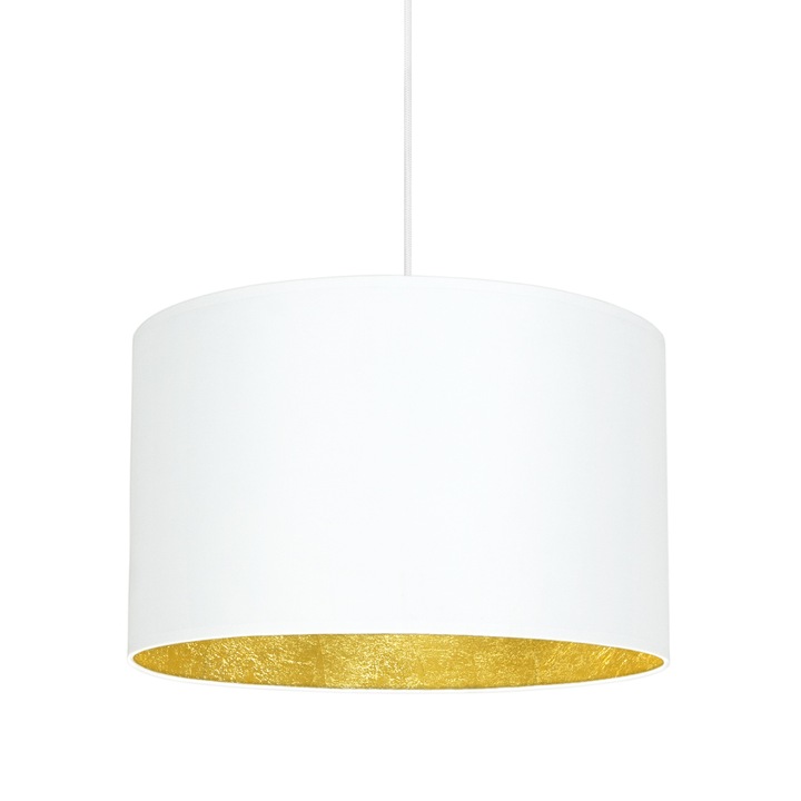 Pendul modern cu 1 lumina, Sotto Luce Mika, material alb/auriu, 1,5 m cablu alb din material textil, 1 x E27 diam. 40 cm