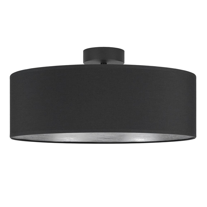 Plafoniera glamour 1 lumina, Sotto Luce Akai, antracit/tesatura argintie, baza neagra,1 x E27, diam. 45 cm