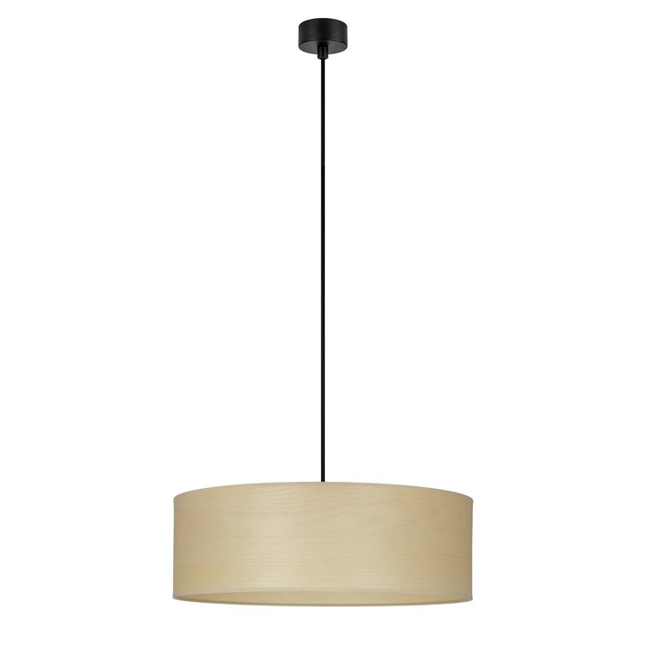 Pendul cu 1 lumina in stil nordic, Sotto Luce Tsuri, furnir din lemn de fag alb, cablu negru din material textil de 1,5 m, 1 x E27 diam. 45 cm