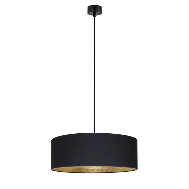 Lampa suspendata glamour 1, Sotto Luce Akai, antracit/tesatura aurie, 1,5 m cablu negru din tesatura, 1 x E27 diam. 45 cm