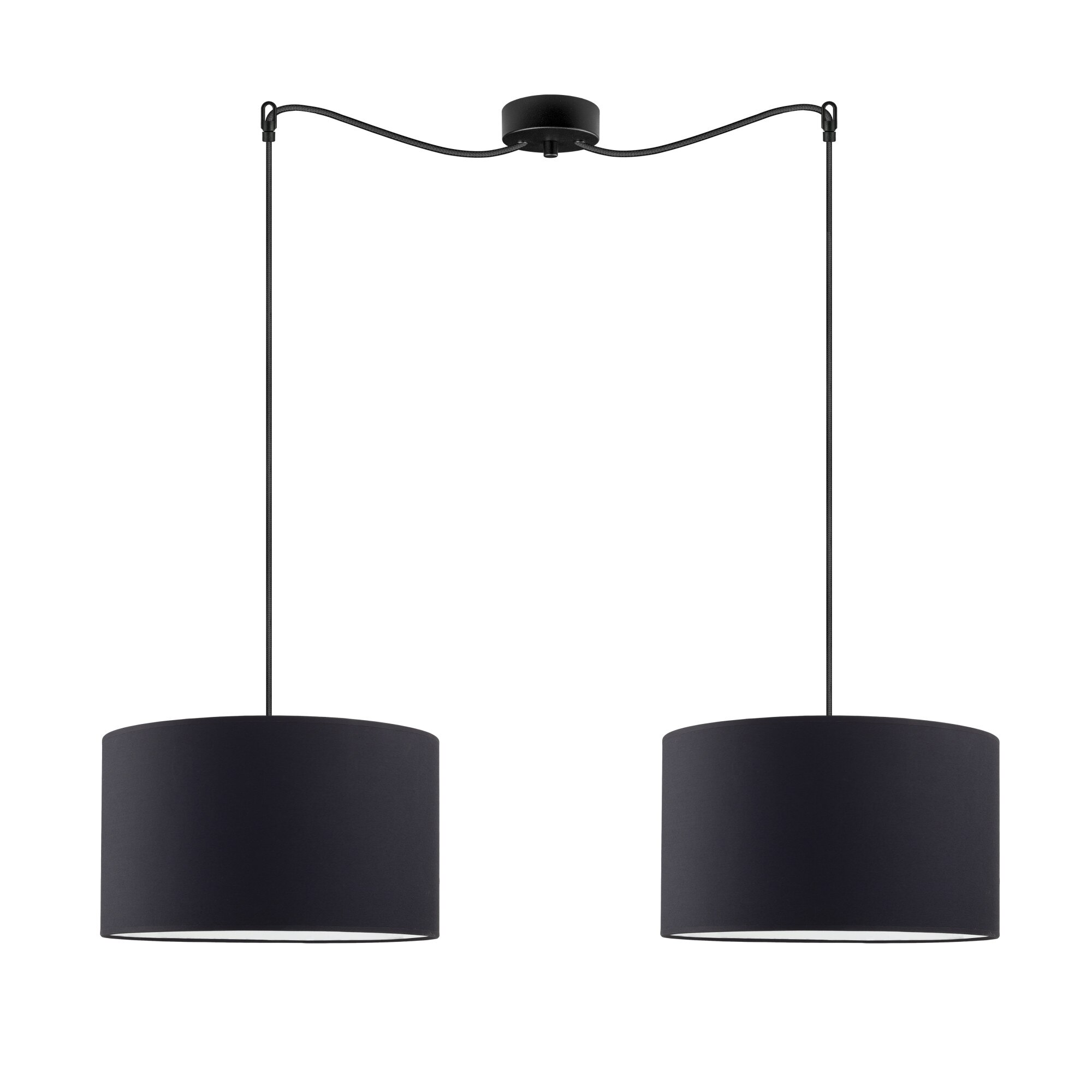 Suspensie de design cu 2 lumini, Sotto Luce Mika, tesatura neagra, cablu negru de 1,5 m, 2 x E27 diam. 36 cm