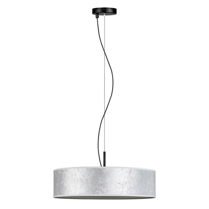 Pendul elegant cu 3 lumini, Sotto Luce Mizu, catifea alba, 1,5 m cablu negru din material textil, 3 x E27 diam. 50 cm