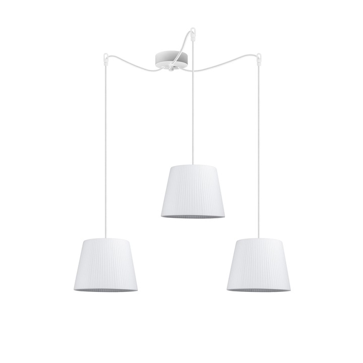 Suspensie de design cu 3 lumini, Sotto Luce Kami, tesatura alba, cablu de tesatura alba de 1,5 m, 3 x E14 diam. 24 cm