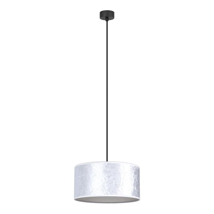 Pendul elegant cu 1 lumina, Sotto Luce Mizu, catifea alba, 1,5 m cablu negru din tesatura, 1 x E27 diam. 30 cm