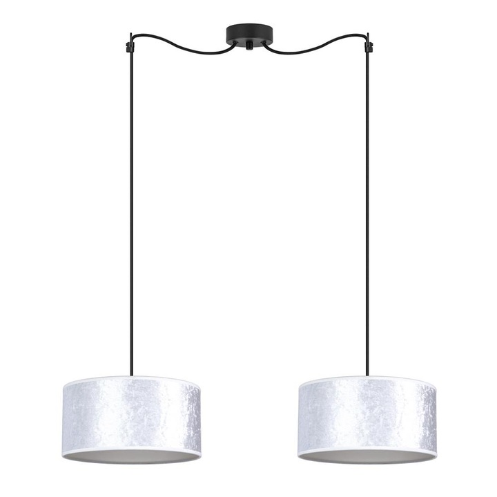 Pendul elegant cu 2 lumini, Sotto Luce Mizu, catifea alba, 1,5 m cablu negru din material textil, 2 x E27 diam. 30 cm
