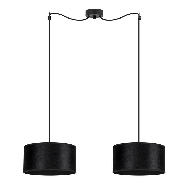 Pendul elegant cu 2 lumini, Sotto Luce Mizu, catifea neagra, 1,5 m cablu textil negru, 2 x E27 diam. 30 cm