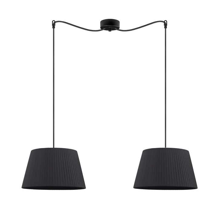 Suspensie de design cu 2 lumini, Sotto Luce Kami, tesatura neagra, cablu negru de 1,5 m, 2 x E27 diam. 36 cm