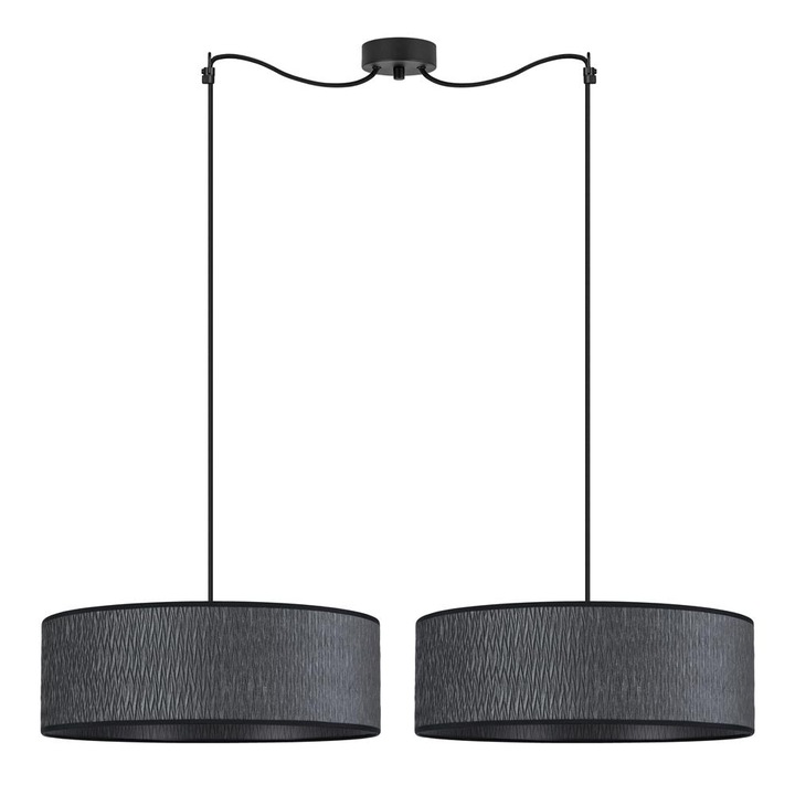 Pendul elegant cu 2 lumini, Sotto Luce Aoi, tesatura neagra, cablu negru de 1,5 m, 2 x E27 diam. 45 cm