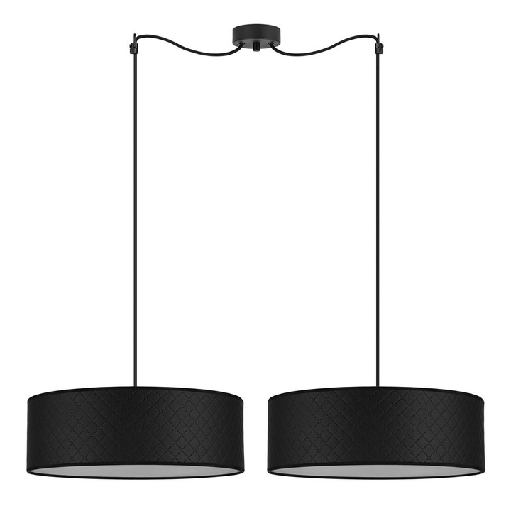 Pendul elegant cu 2 lumini, Sotto Luce Aki, piele artificiala neagra, 1,5 m cablu textil negru, 2 x E27 diam. 45 cm
