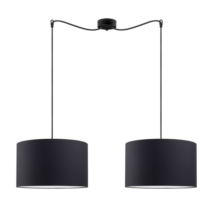 Suspensie moderna cu 2 lumini, Sotto Luce Mika, tesatura neagra, cablu negru de 1,5 m, 2 x E27 diam. 40 cm