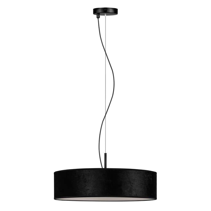 Pendul elegant cu 3 lumini, Sotto Luce Mizu, catifea neagra, 1,5 m cablu textil negru, 3 x E27 diam. 50 cm