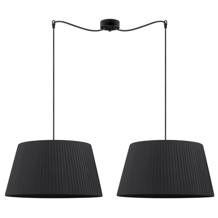 Suspensie de design cu 2 lumini, Sotto Luce Kami, tesatura neagra, cablu negru de 1,5 m, 2 x E27 diam. 45 cm