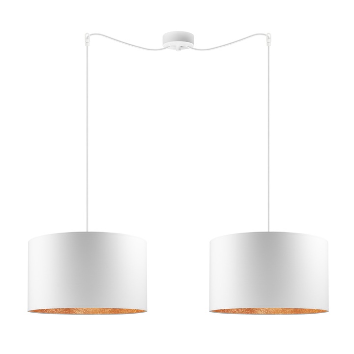 Pendul modern cu 2 lumini, Sotto Luce Mika, material textil alb/cupru, cablu textil alb de 1,5 m, 2 x E27 diam. 40 cm