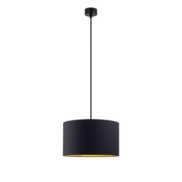 Pendul modern cu 1 lumina, Sotto Luce Mika, tesatura neagra/aurie, cablu negru din tesatura neagra de 1,5 m, 1 x E27 diam. 36 cm