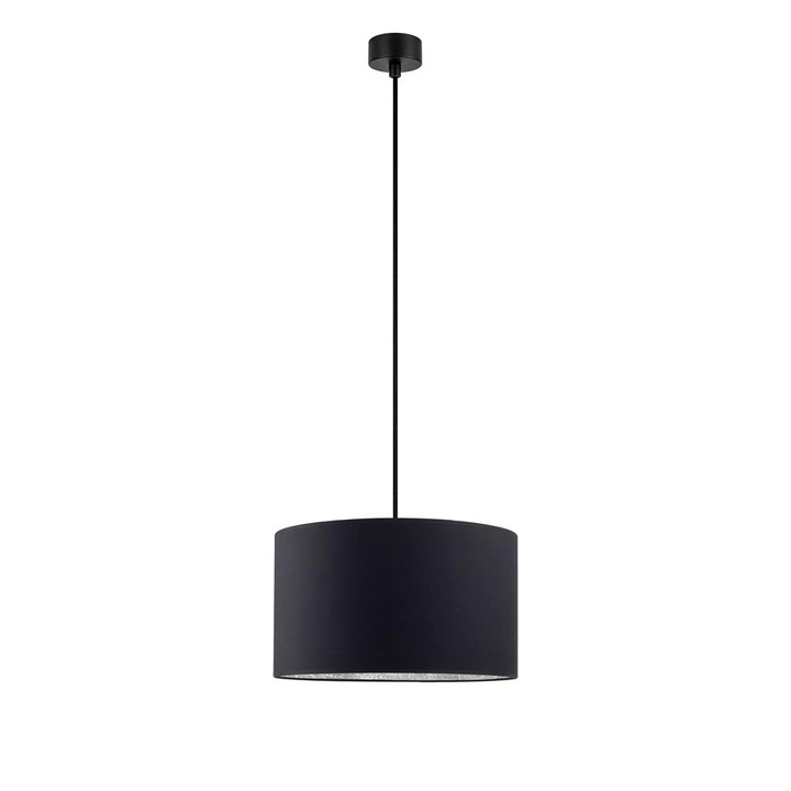 Pendul modern cu 1 lumina, Sotto Luce Mika, negru/argintiu, 1,5 m cablu negru din material textil, 1 x E27 diam. 36 cm