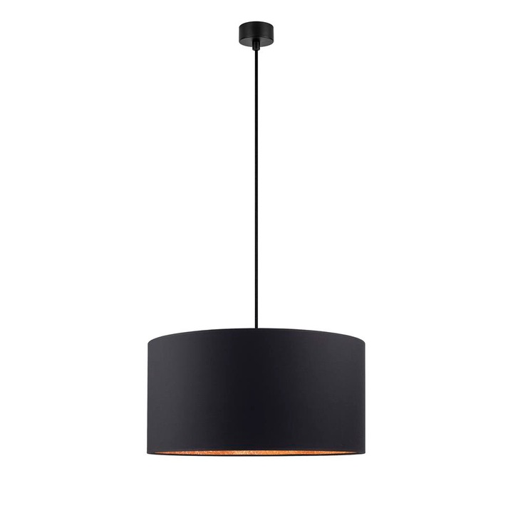 Pendul modern cu 1 lumina, Sotto Luce Mika, negru/tesatura de cupru, cablu negru de 1,5 m, 1 x E27 diam. 50 cm