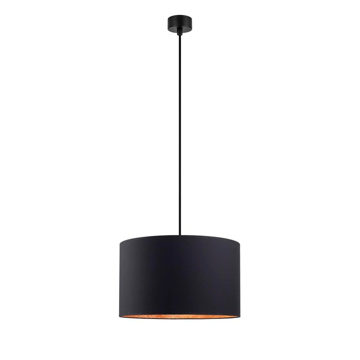Pendul modern cu 1 lumina, Sotto Luce Mika, negru/tesatura de cupru, cablu negru de 1,5 m, 1 x E27 diam. 40 cm